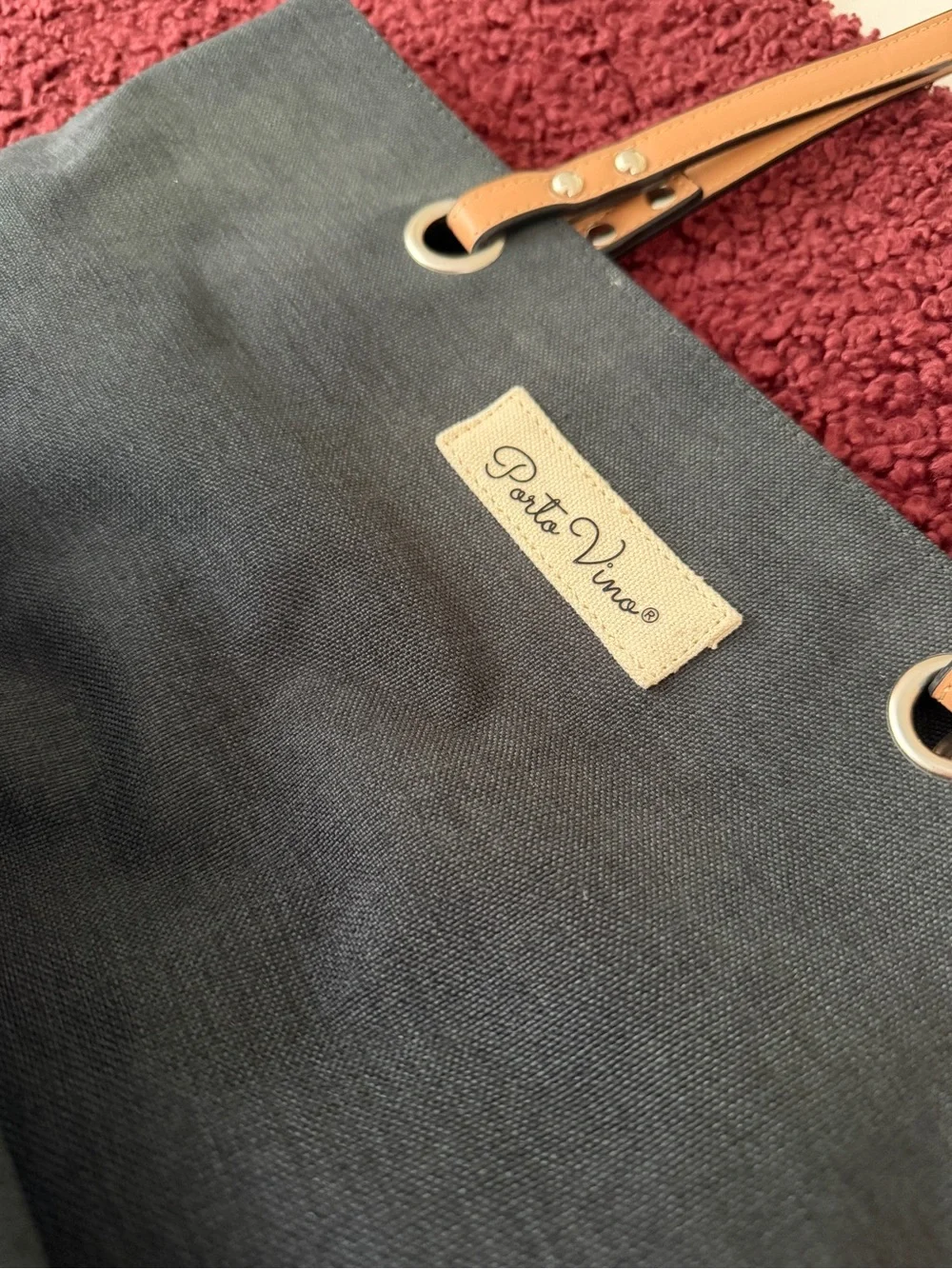 Black Canvas Wine Holder Tote with Tan Shoulder Straps